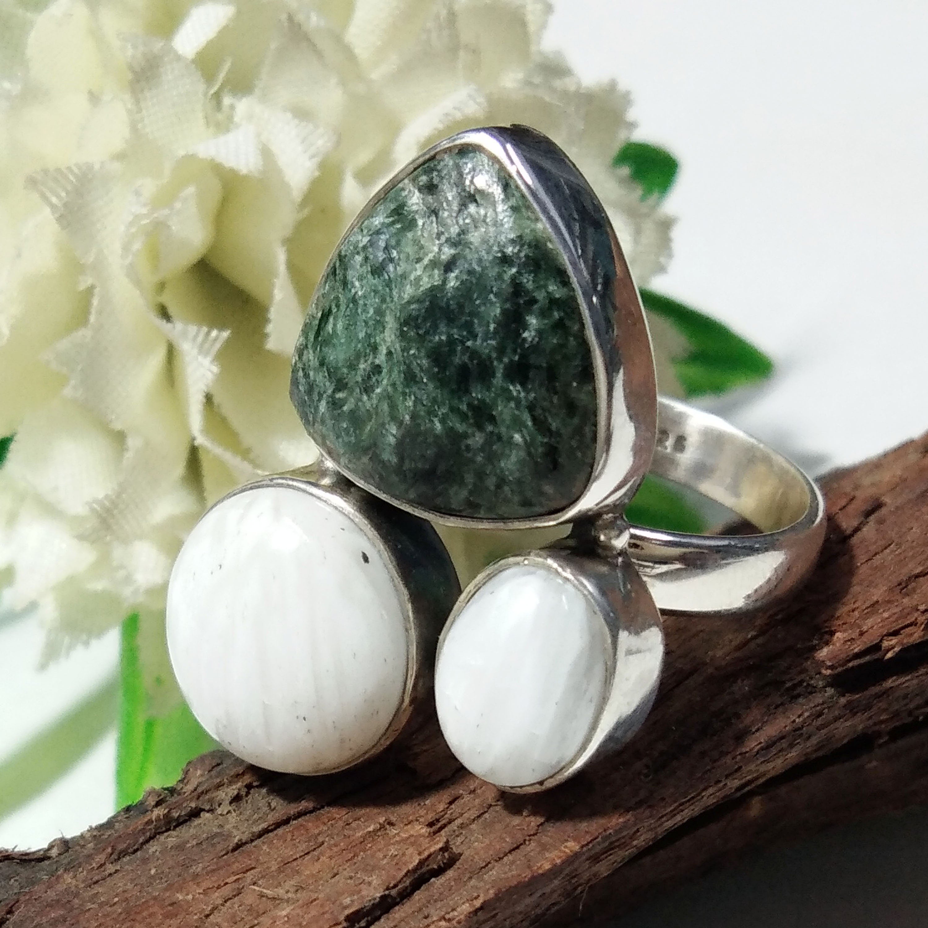 Natural White Scolecite/Seraphinite Gemstone Ring, 925 Sterling Silver Ring, Seraphinite Stone Handmade Ring, Gift Birthday Ring Jewelry